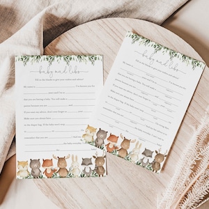 Woodland Baby Shower Mad Libs, Woodland Mad Libs, Woodland Advice For The Mom-To-Be, Woodland Animals, Instant Download, Templett - BB10