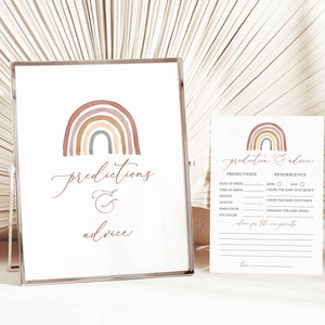 Regenboog baby shower voorspellingen en advies, regenboog voorspellingen en advies, Boho voorspellingen en advies, Instant Download, Templett BB18 afbeelding 1