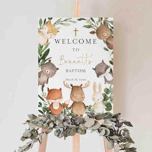 Cartello di benvenuto per il battesimo nel bosco, Cartello di benvenuto nel bosco, Cartello di benvenuto per gli animali del bosco, Cartello di benvenuto per il battesimo, Download immediato, Templett - RL10