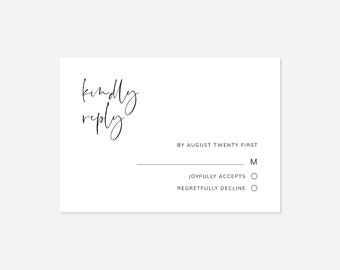 Modern Wedding RSVP Card, Minimal RSVP Card, Minimalist Wedding Reply Card, Modern Response Card, Instant Download, Templett - WD26