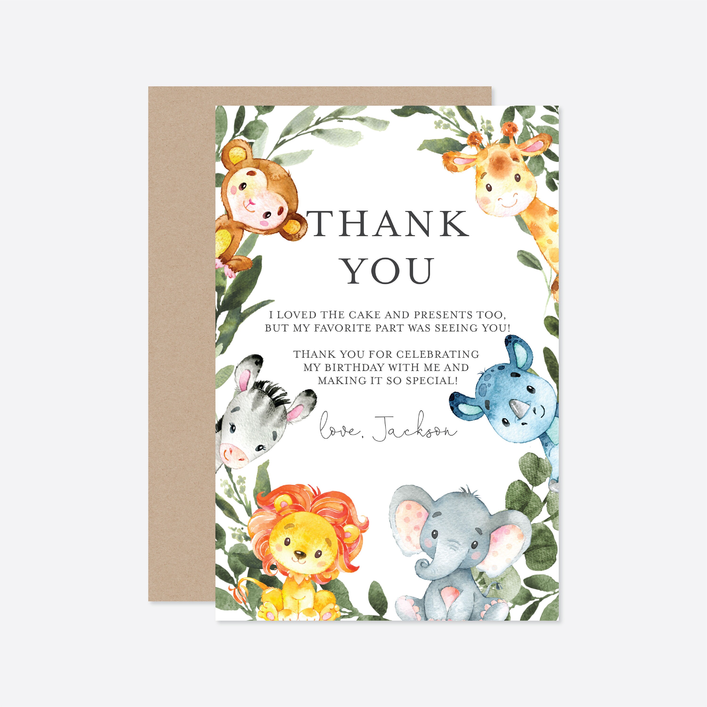 Jungle Birthday Thank You Note Jungle Thank You Note Safari Etsy