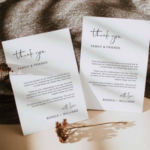 Nota de agradecimiento para boda moderna, minimalista, elegante, descarga instantánea, Templett - WD26