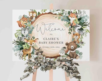 Woodland Baby Shower Welcome Sign, Woodland Welcome Sign, Woodland Animals Welcome Sign, Baby Shower Sign, Instant Download, Templett - 076