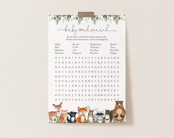 Woodland Baby Shower Word Search Game, Woodland Word Search Game, Woodland Animals Word Search Game, Instant Download, Templett - BB15