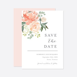 Pfirsich und Creme Hochzeit Save the Date Karte, Hochzeitsdatum, Bekanntgabe des Hochzeitsdatums, Hochzeit Save the Date, Blumenhochzeit, Instant Download, Templett-BT2 Bild 1