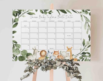 Safari Baby Shower Due Date Calendar Game, Safari Due Date Calendar Game, Jungle Due Date Calendar Game, Instant Download, Templett - BB8