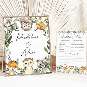 Prédictions et conseils pour une baby shower des bois, prédictions et conseils sur les animaux de la forêt, jeux pour baby shower, téléchargement immédiat, Templett - BB20