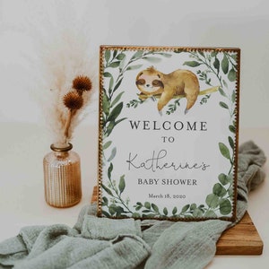 Sloth Baby Shower Welcome Sign, Sloth Welcome Sign, Sloth Baby Shower Sign, Sloth Printable Sign, Instant Download, Templett BB13B image 2