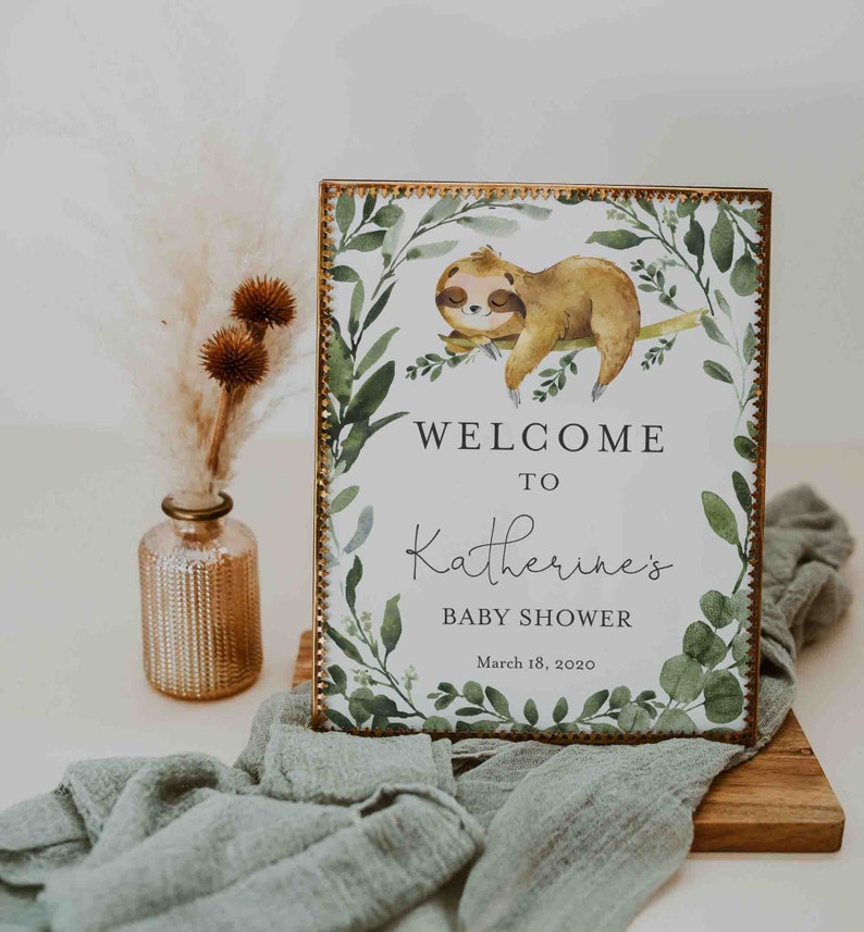 Sloth Baby Shower Welcome Sign, Sloth Welcome Sign, Sloth Baby Shower Sign, Sloth Printable Sign, Instant Download, Templett BB13B image 2