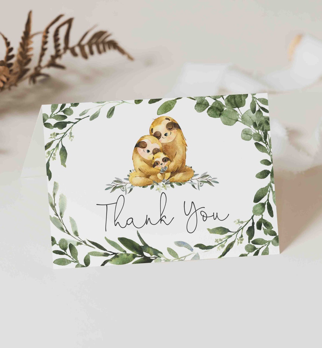 Sloth Baby Shower Thank You Card, Sloth Thank You Card, Sloth Baby Shower, Printable Thank You ...