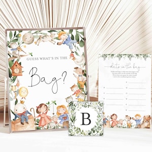 Nursery Rhyme Baby Shower Guess What&#39;s In The Bag Game, Nursery Rhyme What&#39;s In The Bag Game, Guess Bag Game, Instant Download,Templett-BB16