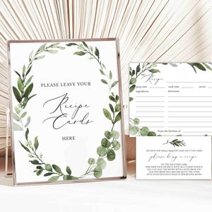 Greenery Bridal Shower Recipe Card, Eucalyptus Bridal Shower Recipe Card, Foliage Recipe Card, Instant Download, Templett - BR23