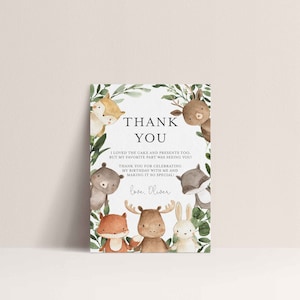 Woodland Geburtstags-Dankeschön-Karte, Waldtiere-Dankeschön-Karte, Kindergeburtstag, Instant Download, Templett - KB10