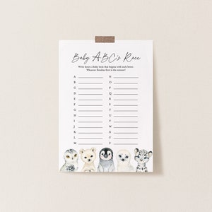 Winter Baby Shower ABC Game, Winter Animals ABC Race Game, Arctic Animal Alphabet Baby Item, ABCs Race Game, Instant Download, Templett-BB21
