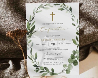 Greenery Confirmation Invitation, Eucalyptus Confirmation Invitation, Foliage Confirmation Invitation, Instant Download, Templett - RL23