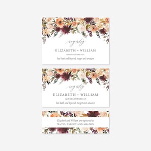 Carte de registre de mariage Bordeaux Blush, insert de registre de mariage, carte de registre floral, mariage floral, téléchargement immédiat, Templett - WD3