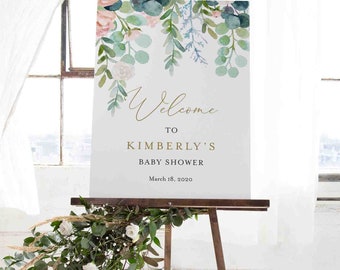Greenery Baby Shower Welcome Sign, Eucalyptus Baby Shower Welcome Sign, Greenery Welcome Sign, Instant Download, Templett - BB6