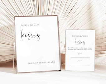 Modern Bridal Shower Guess How Many Kisses Game, Bridal Shower How Many Kisses For The-Soon-To-Be Mrs, Instant Download, Templett - BR26
