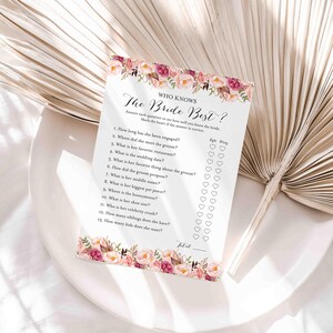 Pink Floral Bridal Shower Who Knows The Bride Best Game, Floral Who Knows The Bride Best Game, Instant Download, Templett - BR1