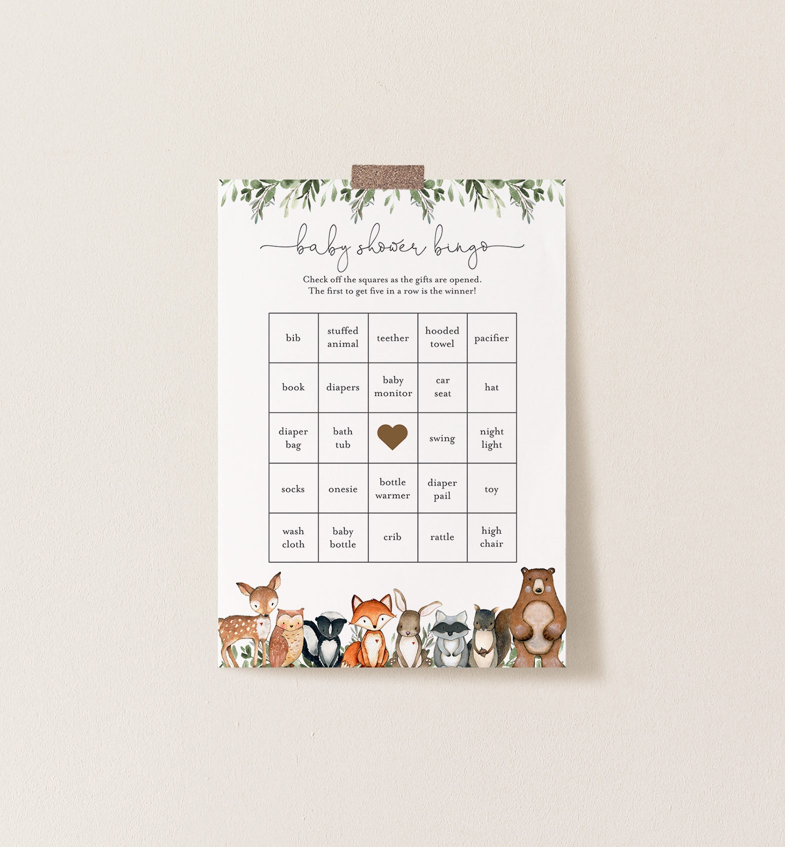 Woodland Baby Shower Bingo Game, Woodland Bingo Game, Woodland Animals Bingo Game, Woodland Baby Shower Game, Instant Download,Templett-BB15