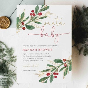 Christmas Baby Shower Invitation, Winter Baby Shower Invitation, Christmas Baby Shower Invite, Instant Download, Templett - BB24