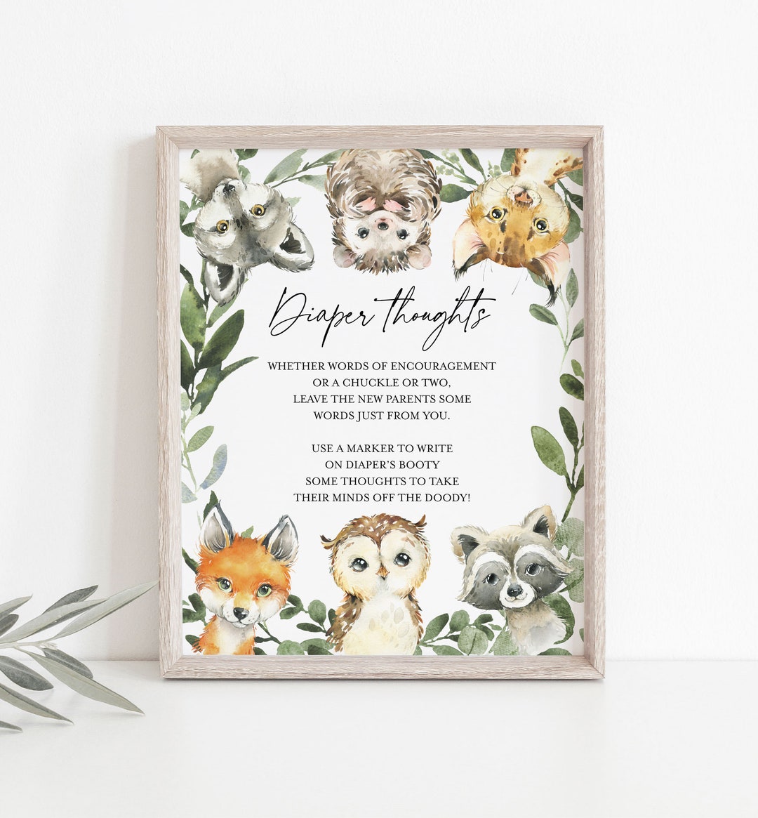 Woodland Baby Shower Diaper Thoughts Game, Woodland Diaper Thoughts ...