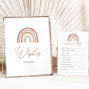 Deseos de baby shower arco iris para bebé, deseos de arco iris para bebé, deseos boho para bebé, signo y tarjeta de deseos, descarga instantánea, Templett - BB18