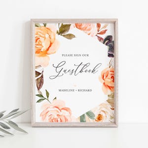 Autumn Wedding Guestbook Sign, Fall Wedding Guestbook Sign, Floral Guestbook Sign, Floral Wedding, Instant Download, Templett - WD25