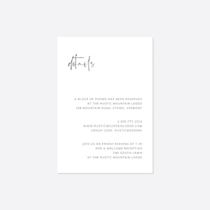 Tarjeta de detalles de boda moderna, tarjeta de detalles de boda minimalista, tarjeta de detalles de boda elegante, boda sencilla, descarga instantánea, Templett- WD26