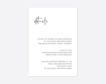 Modern Wedding Details Card, Minimalist Wedding Details Card, Elegant Wedding Details Card, Simple Wedding, Instant Download, Templett- WD26