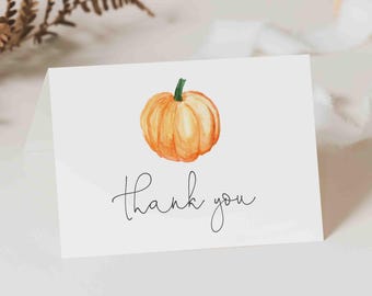 Tarjeta de agradecimiento para baby shower de calabaza, Tarjeta de agradecimiento para baby shower de calabaza pequeña, Tarjeta de agradecimiento de otoño, Descarga instantánea, Templett - BB38
