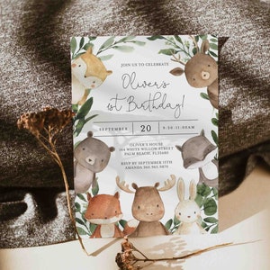 Invito di compleanno nel bosco, Invito di compleanno degli animali del bosco, Invito nel bosco, Invito nel bosco, Download istantaneo, Templett - KB10