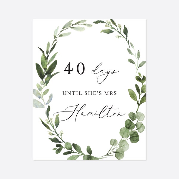 Greenery Bridal Shower Days Until Mrs Sign, Eucalyptus Days Until Mrs Sign, Foliage Days Until Mrs Sign, Instant Download, Templett - BR23