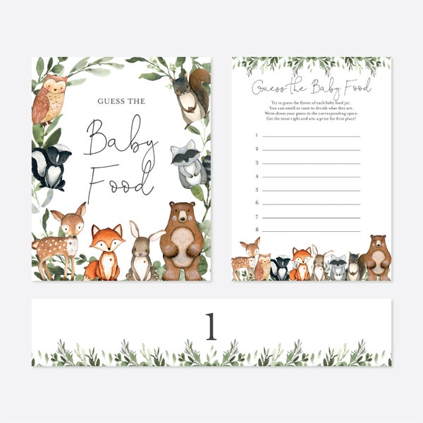 Woodland Baby Shower Guess The Baby Food Game, Woodland Guess The Baby Food Game, Woodland Baby Food Game, Instant Download, Templett - BB15