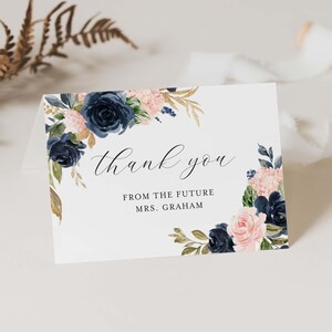 Navy Blush Brautparty Dankeskarte, Danke-Karte, gefaltet Danke-Karte, Floral Danke-Karte, Instant Download, Templett - BR22