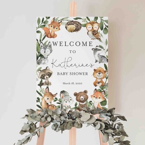 Woodland Baby Shower Welcome Sign, Woodland Welcome Sign, Woodland Animals Welcome Sign, Baby Shower Sign, Instant Download, Templett - BB27