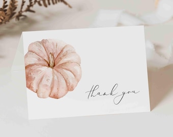 Tarjeta de agradecimiento para baby shower de calabaza, Tarjeta de agradecimiento para baby shower de calabaza pequeña, Tarjeta de agradecimiento de otoño, Descarga instantánea, Templett - BB59