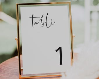 Número de mesa de boda moderno, Número de mesa de boda minimalista, Tarjeta de mesa de boda, Tarjeta de número de mesa moderna, Descarga instantánea, Templett - WD26