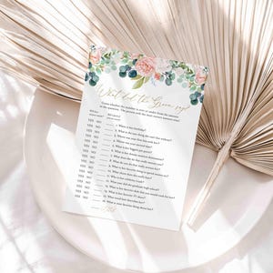 Greenery Bridal Shower What Did The Groom Say Game, Eucalyptus What Did The Groom Say Game, Blush Garden, Instant Download, Templett - BR6