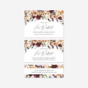 Burgund Blush Hochzeit Website Karte, Hochzeit Insert Karte, Einschluss Karte, Floral Hochzeit Website Karte, Instant Download, Templett - BT3