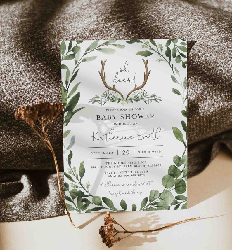 Lumberjack Deer Antler Baby Shower Invitation Suite, Deer Baby Shower Invitation Set, Baby Shower Bundle, Instant Download, Templett BB11 image 2