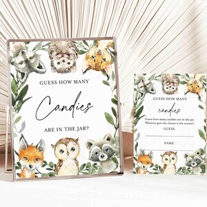 Woodland Baby Shower Candy Guessing Game, Woodland Candy Guessing Game, Woodland Errate wie viele Bonbons, Sofort Download, Templett - BB20