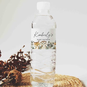 Woodland Baby Shower Water Bottle Label, Woodland Water Bottle Label, Woodland Animals Water Bottle Label, Instant Download, Templett - BB20