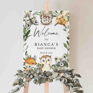 Woodland Baby Shower Welcome Sign, Woodland Welcome Sign, Forest Animals Welcome Sign, Baby Shower Sign, Instant Download, Templett - BB20