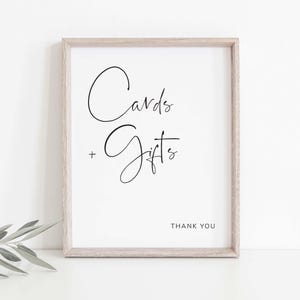 Placa para cartões e presentes de casamento modernos, Placa minimalista para cartões e presentes de casamento, Placa de mesa para casamento, Download instantâneo, Templett - WD26