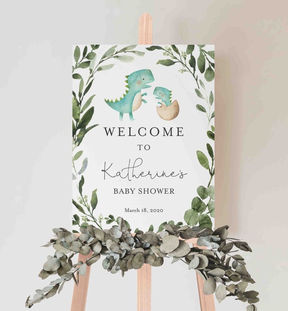 Dinosaur Baby Shower Welcome Sign, Dinosaur Welcome Sign, Dinosaur Baby Shower Sign, Printable Sign, Instant Download, Templett - BB12D