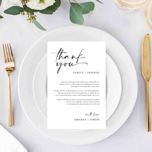 Nota de agradecimiento para bodas modernas, nota de agradecimiento minimalista, nota de agradecimiento para bodas elegante, descarga instantánea, Templett - WD63