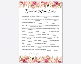 Pink Floral Bridal Shower Mad Libs Game, Mad Libs Game, Advice For The Bride-To-Be, Floral Mad Libs Game, Instant Download, Templett - BR1