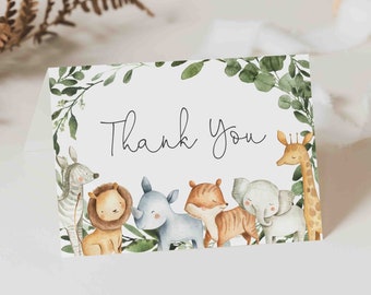 Safari Baby Shower Thank You Card, Safari Thank You Card, Jungle Thank You Card, Jungle Baby Shower, Instant Download, Templett - BB8