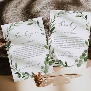 Nota de agradecimiento para boda con vegetación, eucalipto, follaje, descarga instantánea, Templett - WD23